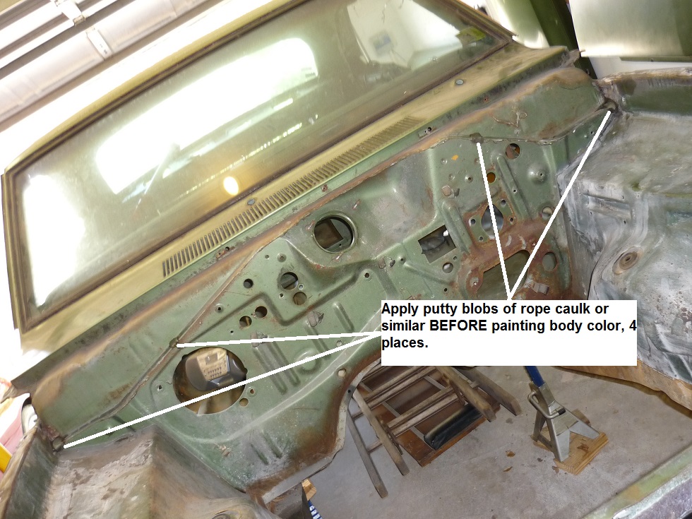 Attached picture Body paint notes. 4 putty blobs at cowl pinch weld..jpg